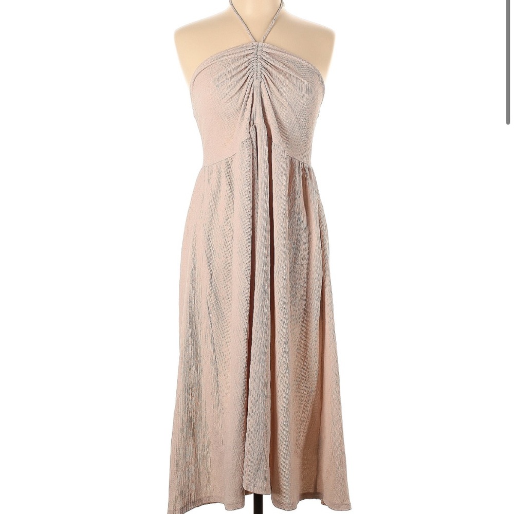 H&M Cream Maxi Sundress with Halter Neckline and Ruched Details